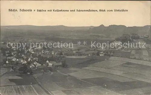 Schoena Elbe mit Kaiserkrone und Schrammsteinen Blick vom Zirkelstein Kat. Reinhardtsdorf Schoena