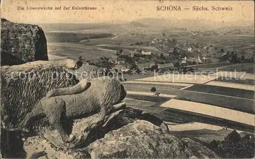 Schoena Elbe Loewenwache auf der Kaiserkrone Elbsandsteingebirge Kat. Reinhardtsdorf Schoena