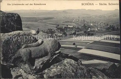 Schoena Elbe Loewenwache auf der Kaiserkrone Elbsandsteingebirge Kat. Reinhardtsdorf Schoena
