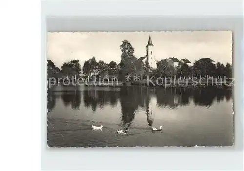 Gablenz Crimmitschau Partie am Wasser Enten Blick zur Kirche