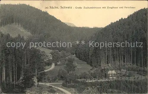 Saechsische Schweiz Grosse Zschandstrasse mit Zeughaus und Forsthaus Kat. Rathen Sachsen