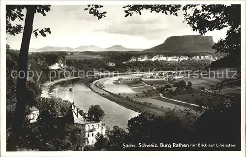 Saechsische Schweiz Burg Rathen mit Elbe und Lilienstein Kat. Rathen Sachsen