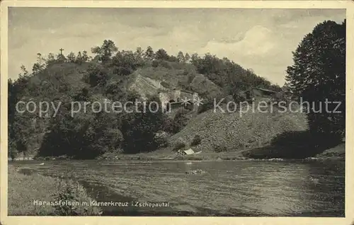 Zschopautal Harrasfelsenmit Kaernerkreuz Kat. Zschopau