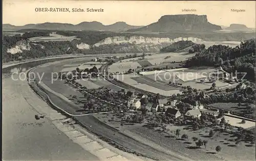 Oberrathen Totalansicht mit Lilienstein und Koenigstein Kat. Rathen Saechsische Schweiz