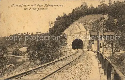 Zschopautal Harrasfelsen mit Koernerkreuz Eisenbahn Tunnel Kat. Zschopau