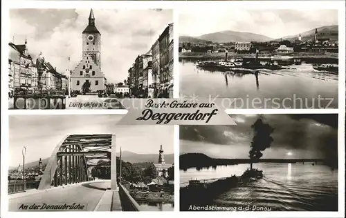 Deggendorf Donau Luitpoldplatz Donaupartie Stadtansicht Abendstimmung an der Donau Kat. Deggendorf