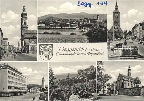 Deggendorf Donau Grabkirche Donaubruecke Marienbrunnen Rathaus Strassenpartie Kirche Kat. Deggendorf