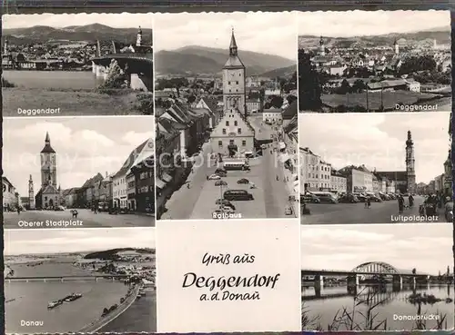 Deggendorf Donau Donaupartie Rathaus Total Stadtplatz Luitpoldplatz Doauhafen Donaubruecke Kat. Deggendorf