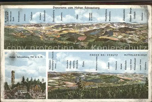 Hoher Schneeberg Decinsky Sneznik Panorama Schneebergturm Ebene bei Perutz / Eulau Jilove /Decin