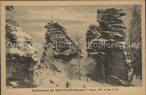 Greifensteine Erzgebirge Greifenstein Berghaus Felsformationen im Winter Kat. Typen