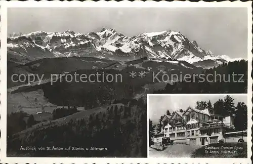 St Anton Oberegg Gasthaus Pension Roessli mit Saentis und Altmann Appenzeller Alpen Kat. St. Anton