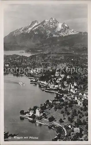 Weggis LU Vierwaldstaettersee Pilatus Fliegeraufnahme Kat. Weggis