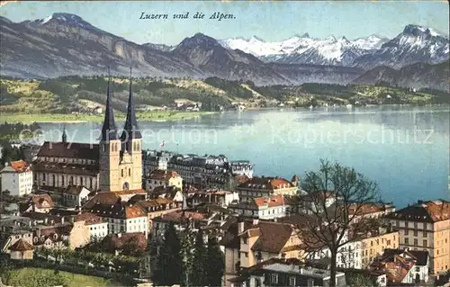 Luzern LU Teilansicht mit Hofkirche Vierwaldstaettersee Alpenpanorama Offizielle Festpostkarte Bundestag Kat. Luzern