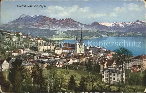 Luzern LU Teilansicht mit Hofkirche Vierwaldstaettersee Rigi Alpenpanorama Kat. Luzern