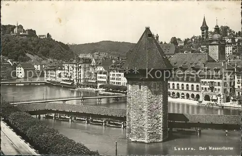 Luzern LU Wasserturm Kapellbruecke Holzbruecke Wahrzeichen Kat. Luzern