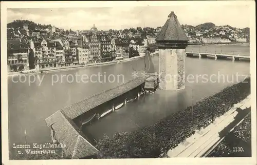 Luzern LU Kapellbruecke Holzbruecke Wahrzeichen Wasserturm Vierwaldstaettersee Kat. Luzern