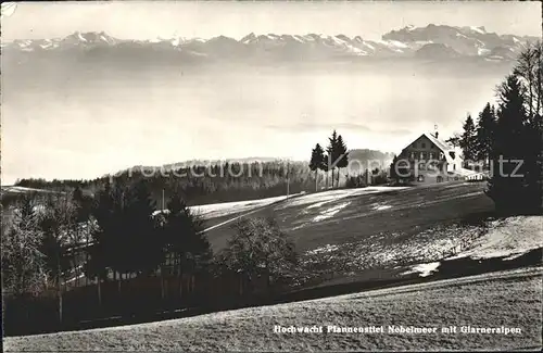 Egg ZH Hochwacht Pfannenstiel Berghaus Nebelmeer Glarner Alpen Kat. Egg