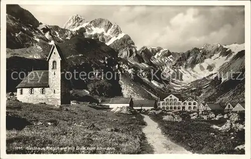 Meglisalp Berggasthaus Kirche Blick zum Altmann Appenzeller Alpen / Altmann /Rg. Saentis