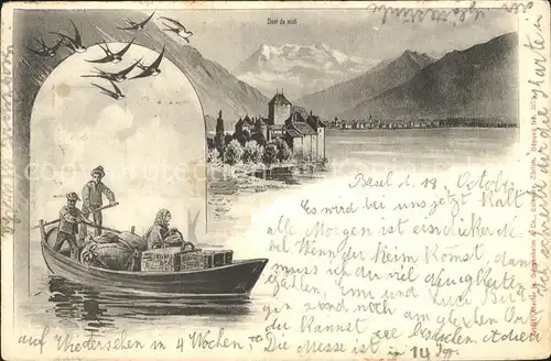 Chillon Schloss Genfersee Dents du Midi Boot Schwalben Kat. Montreux