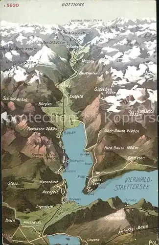Vierwaldstaettersee SZ Panoramakarte Gotthard Kat. Brunnen