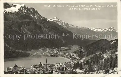 St Moritz GR Fliegeraufnahme mit Piz Surley Corvatsch und la Margna Kat. St Moritz