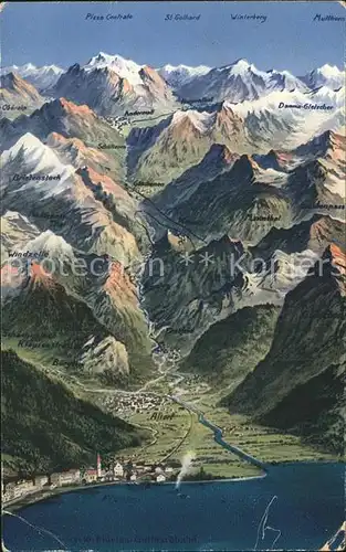 Flueelen UR Gotthardbahn Panoramakarte Kat. Flueelen