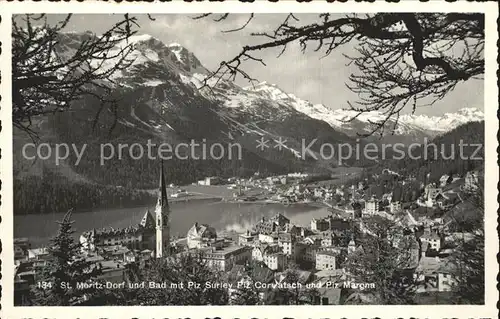 St Moritz Dorf GR mit Bad und Piz Surley Corvatsch Margna Kat. St Moritz