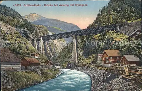 Gotthardbahn Bruecke bei Amsteg mit Windgelle Kat. Eisenbahn