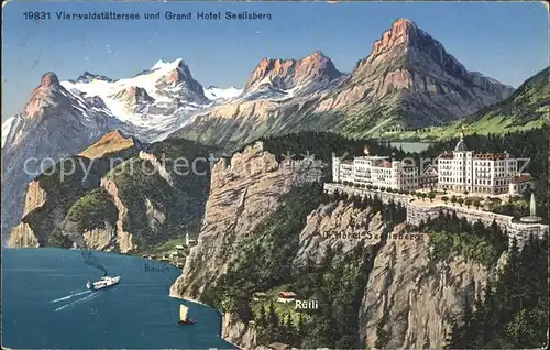 Vierwaldstaettersee SZ mit Ruetli und Grand Hotel Seelisberg Kat. Brunnen