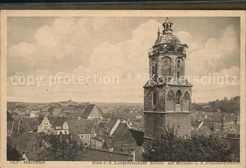 Alt Meissen Elbe Blick von der Landwirtschaftlichen Schule mit Frauenkirche Kat. Meissen