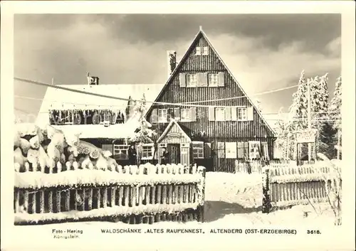 Altenberg Erzgebirge Waldschaenke Altes Raupennest im Winter Kat. Geising