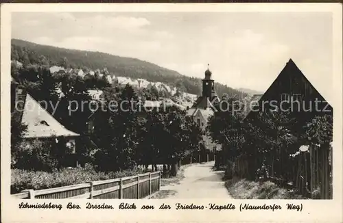 Schmiedeberg  Dippoldiswalde Blick von der Friedenskapelle Naundorfer Weg Kirche Handabzug