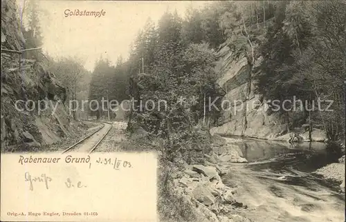 Rabenauer Grund Partie an der Weisseritz Goldstampfe Felsen Eisenbahn