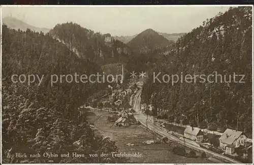 Hayn Oybin Panorama Blick von der Teufelsmuehle Zittauer Gebirge