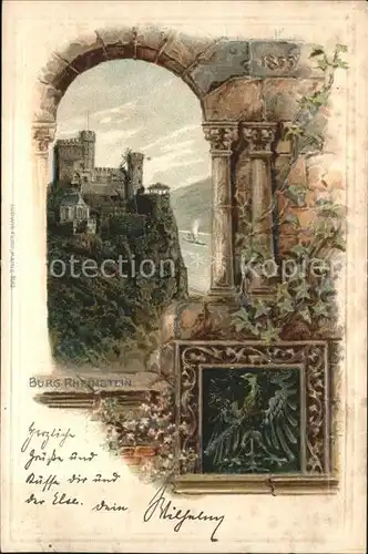 Burg Rheinstein Zeichnung Kuenstlerkarte Wappen Kat. Trechtingshausen