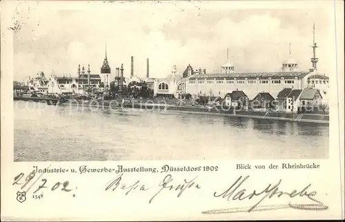 Ausstellung Industrie Gewerbe Kunst Duesseldorf 1902  Blick von der Rheinbruecke  Kat. Duesseldorf