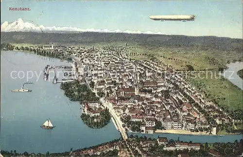 Konstanz Bodensee Luftaufnahme mit Zeppelin Kat. Konstanz