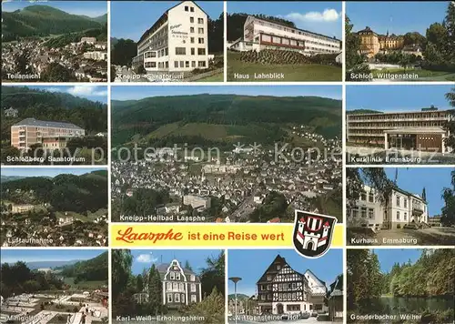 Laasphe Total Fliegeraufnahme Schloss Wittgenstein Haus Lahnblick Gonderbacher Weiher Sanatorium Kurhaus Emmaburg Kat. Bad Laasphe