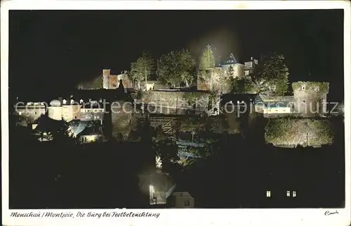 Monschau Montjoie Burg bei Festbeleuchtung Kat. Monschau