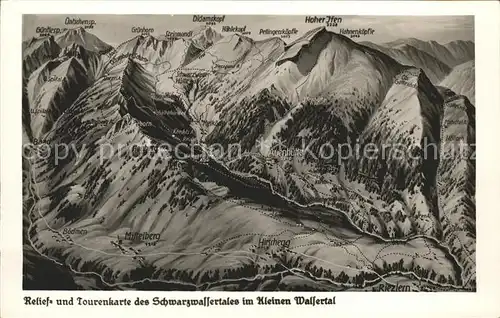 Kleinwalsertal Relief und Tourenkarte des Schwarzwassertales Kat. Oesterreich
