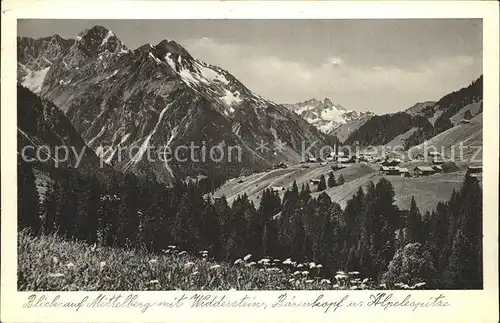 Mittelberg Kleinwalsertal mit Widderstein Baerenkopf und aelpelespitze Kat. Oesterreich