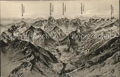 Riezlern Kleinwalsertal Vorarlberg Reliefkarte mit Hirschegg und Mittelberg Kat. Mittelberg