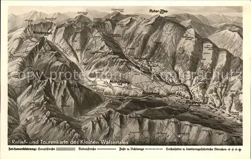 Kleinwalsertal Relief und Tourenkarte Kat. Oesterreich