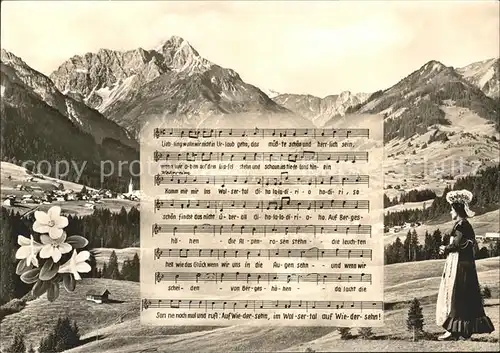 Kleinwalsertal Panorama Trachtenmaedchen Walser Liedtext Kat. Oesterreich