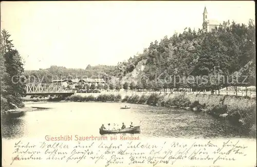 Giesshuebl Sauerbrunn Tschechien Ruderboot auf Fluss Kat. Kyselka