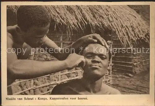 Afrika Africa Afrique Volksleben Typen Missien van Scheut Kongo Kapperssalon Friseur