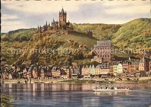 Cochem Mosel Uferpartie Blick zur Burg Kat. Cochem