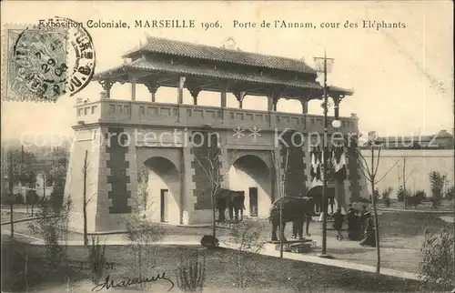 Exposition Coloniale Marseille 1906 Porte de l Annam cour des Elephants  Kat. Marseille
