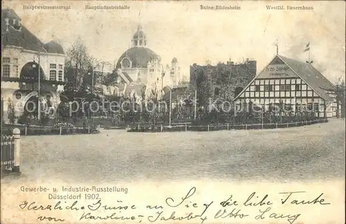 Ausstellung Industrie Gewerbe Kunst Duesseldorf 1902  Ruine Ruedesheim Westfael. Bauernhaus Hauptweinrestaurant  Kat. Duesseldorf