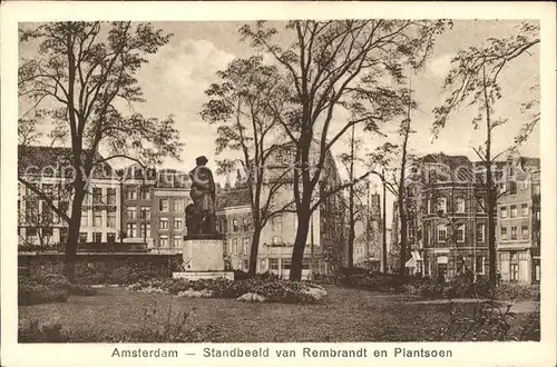 Amsterdam Niederlande Standbeeld van Rembrandt en Plantsoen Denkmal Kat. Amsterdam